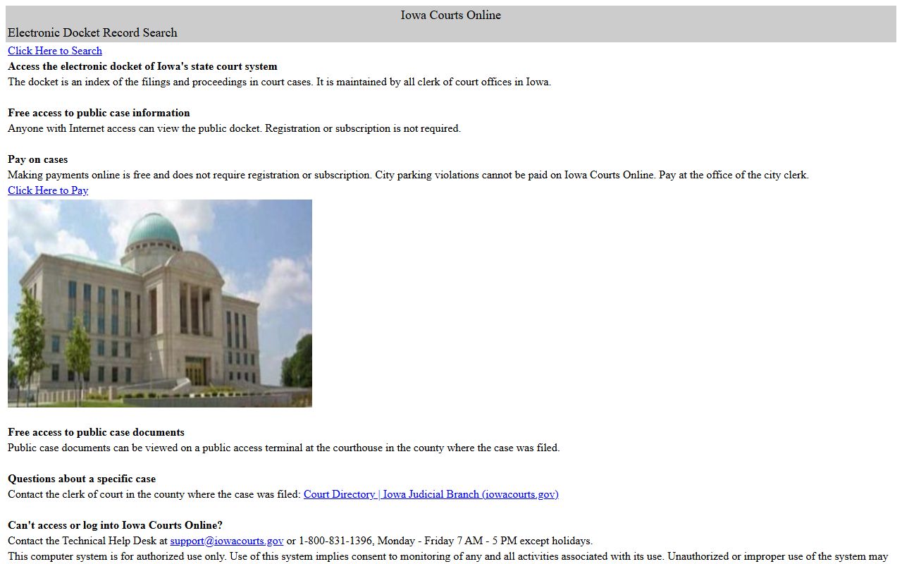 Iowa Courts Online public docket source for Howard County court records after arrest